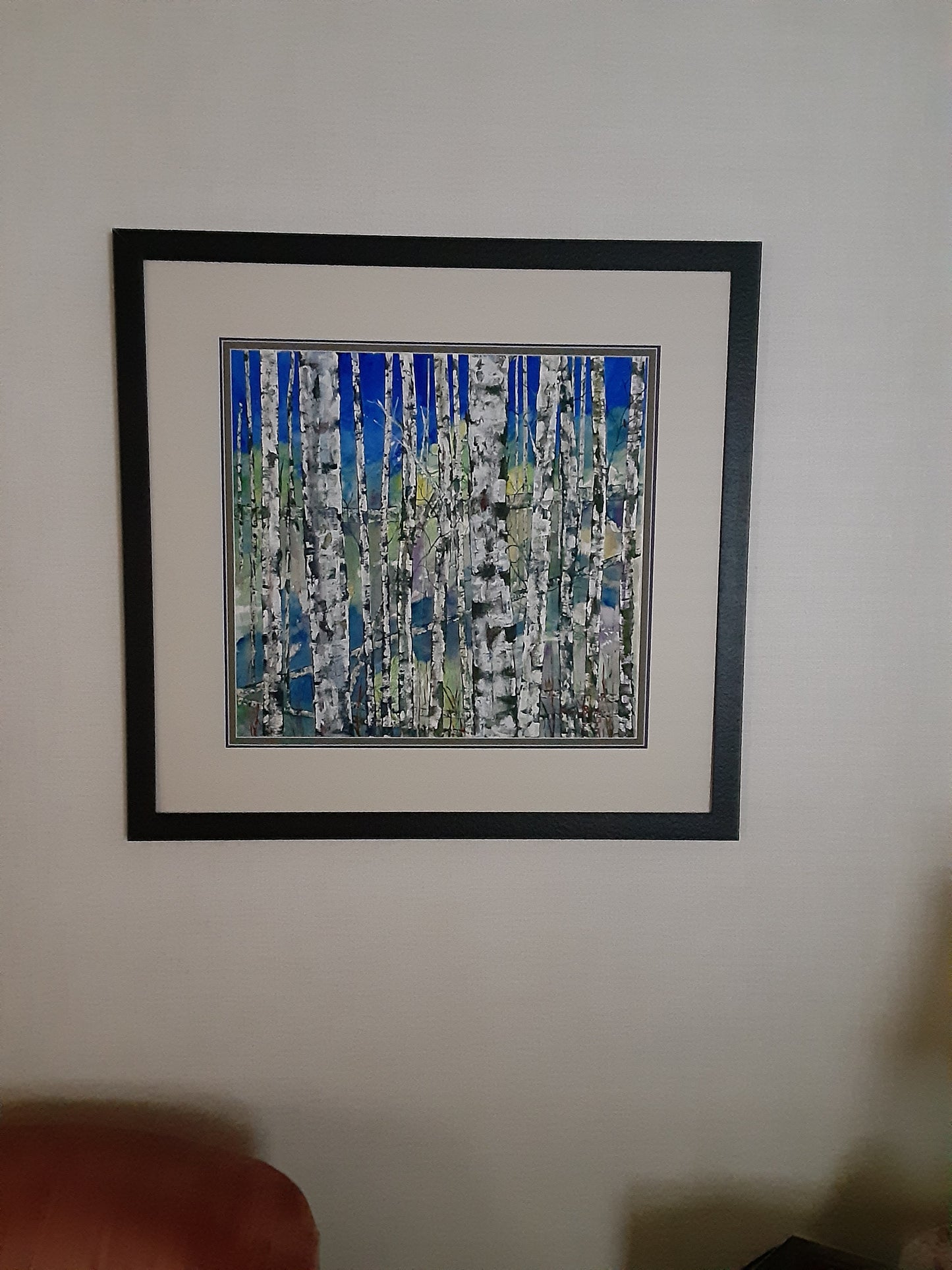 "All Alone Red bird in the forest " O#373 - Framed original painting on paper