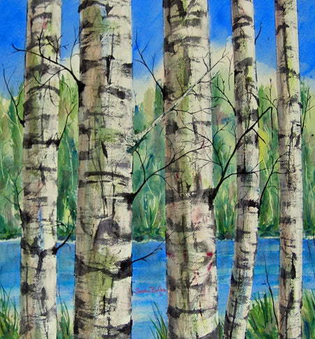 "Birch Trees Series 2-3" O#551 - Framed Original painting on paper