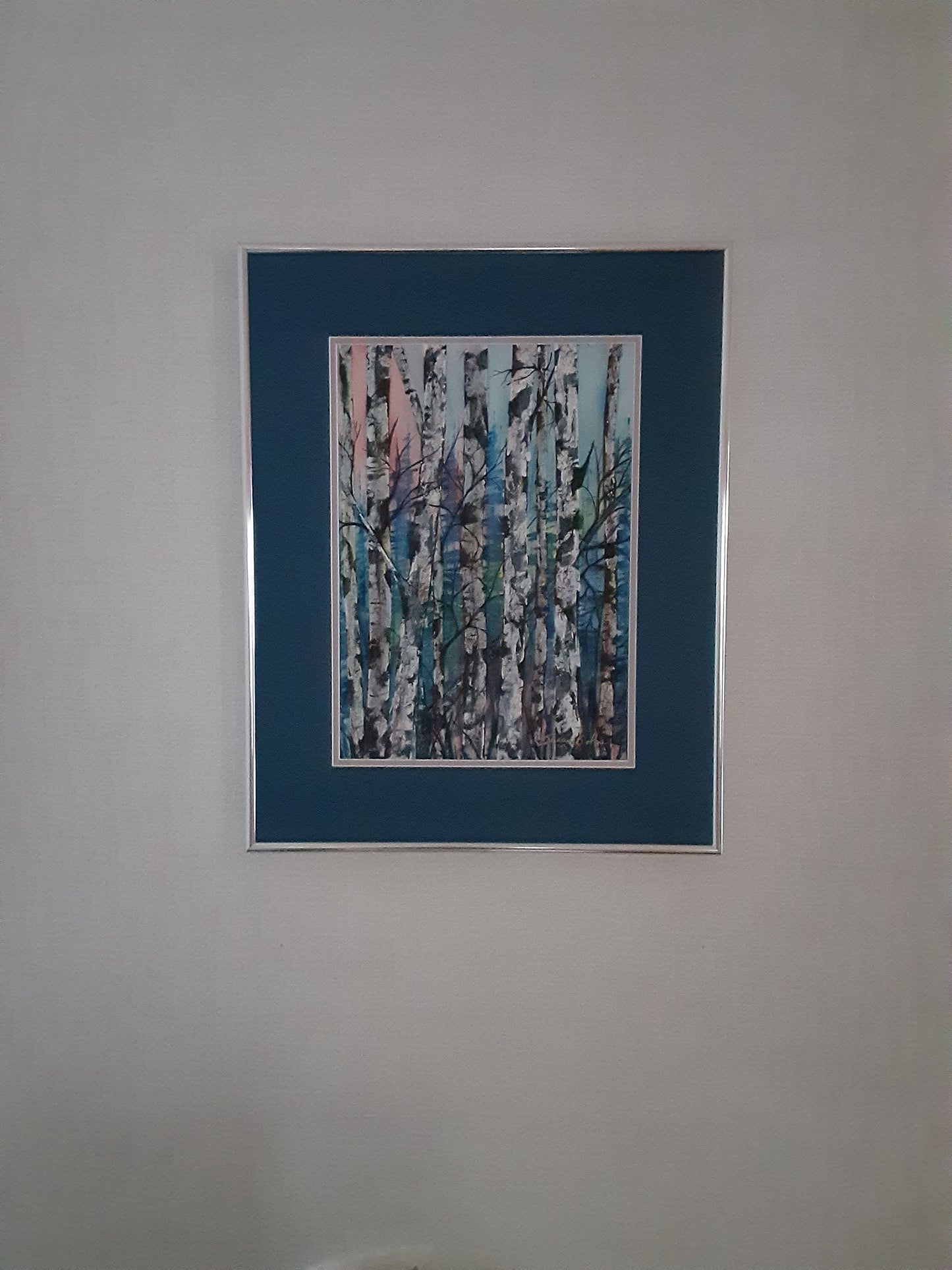 "Birch Trees over Pink and Blue" O#350  - Framed original painting